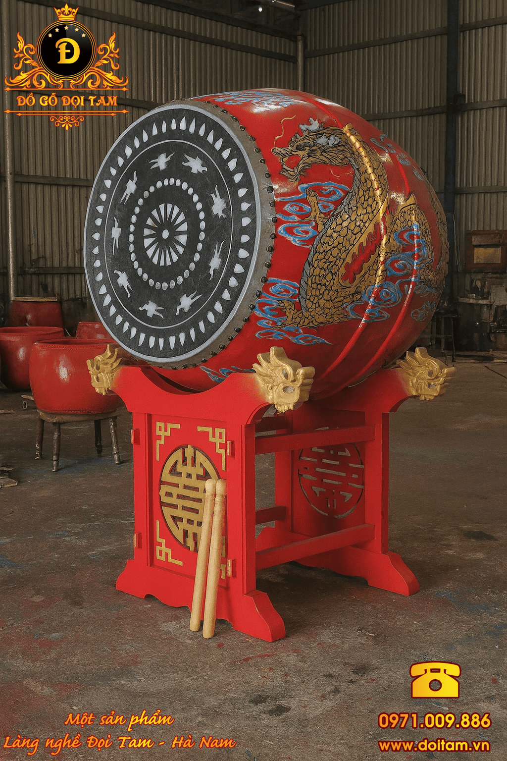 trống đình chùa vẽ rồng 100/80