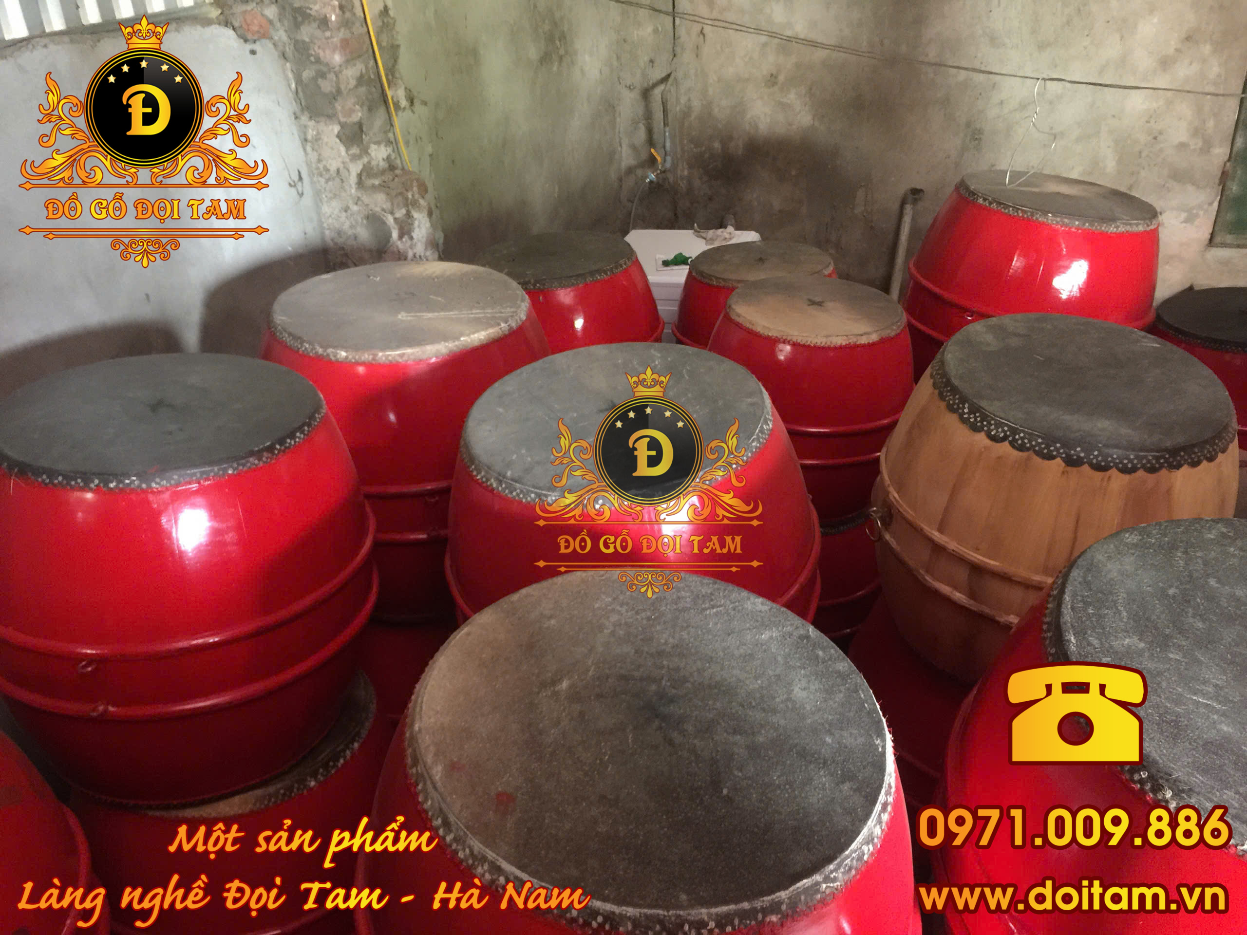 Trống hội sơn đỏ vẽ mây 80/60 – Âm vang lễ hội chuẩn Đọi Tam