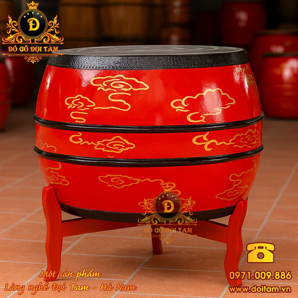 Trống hội gỗ mít da trâu 80/80 – Trống chủ dẫn nhịp cho dàn trống lễ hội