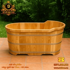 Bồn tắm gỗ Sồi Oval bo viền 1m35